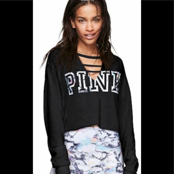 PINK Victoria's Secret Tops - Victoria Secret Pink Front Crop Tee